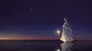 古风夜晚河水明月治愈唯美霍浮世星落少女唯美文艺古风