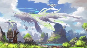 唯美鲲天空鲸鱼唯美动漫风景插画二次元野生动物美丽的自然风光探险者