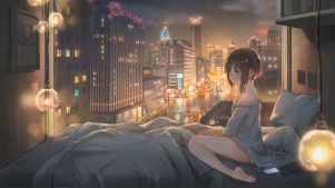 窗外的雨雨动漫插画治愈4k