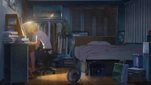 动漫房间学习的夜晚学习的少年