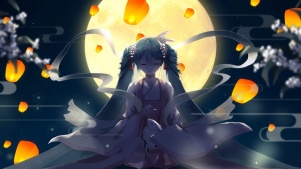 月初音中秋孔明灯烟花二次元