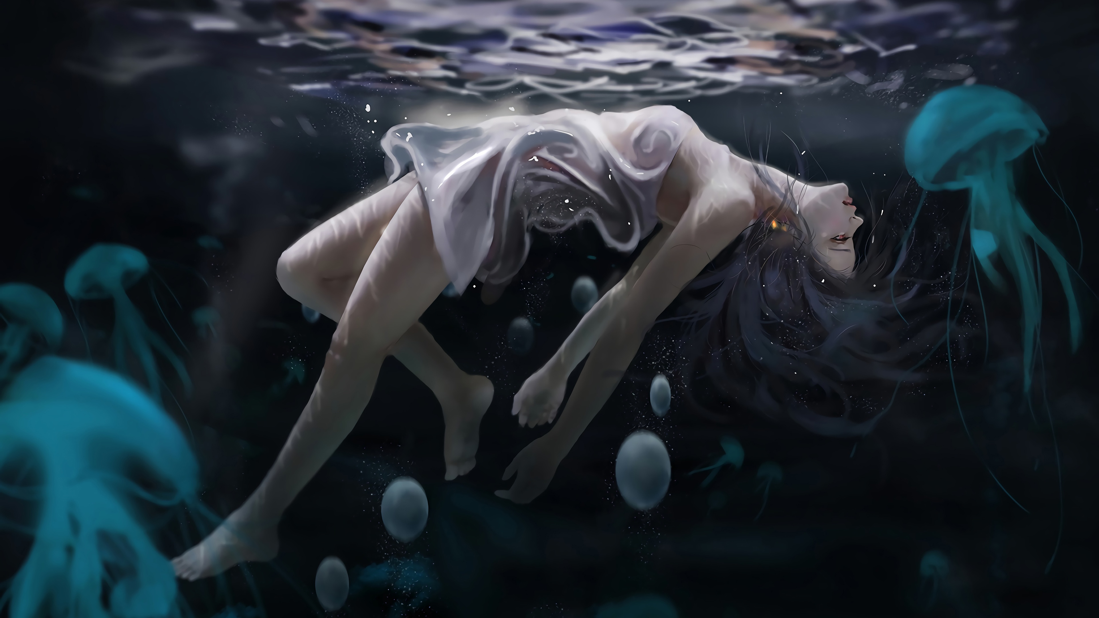女子水下海底海母唯美艺术插画4k动漫壁纸壁纸