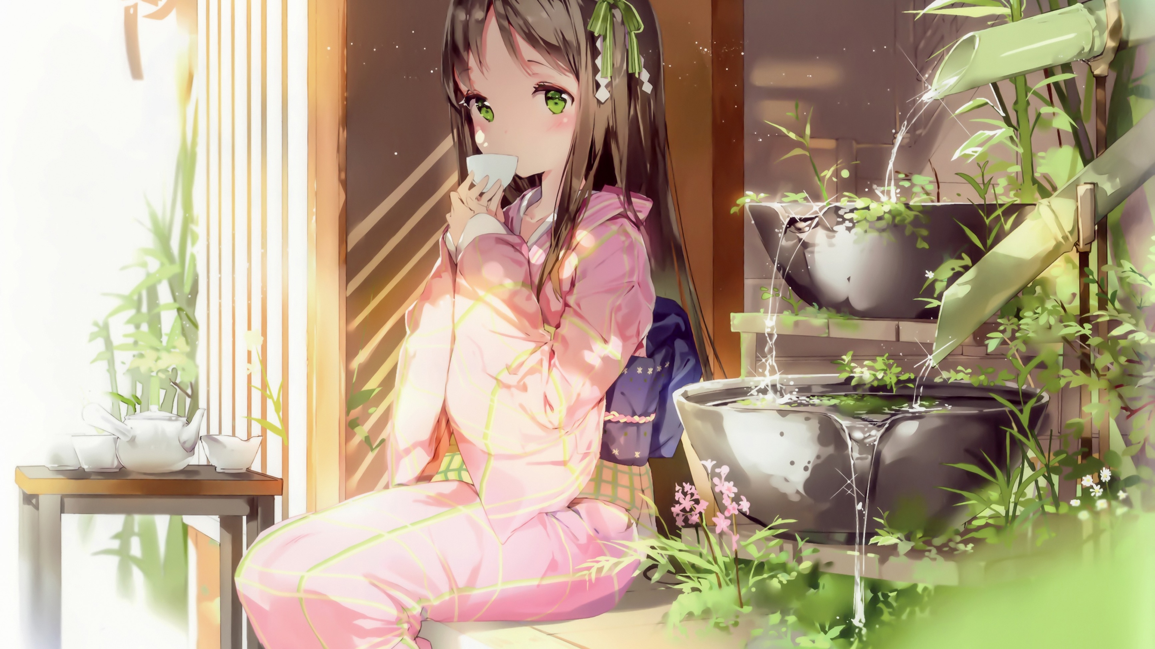 清新 唯美 美女 品茶 小憩 4k壁纸壁纸(动漫静态壁纸) - 静态壁纸下载