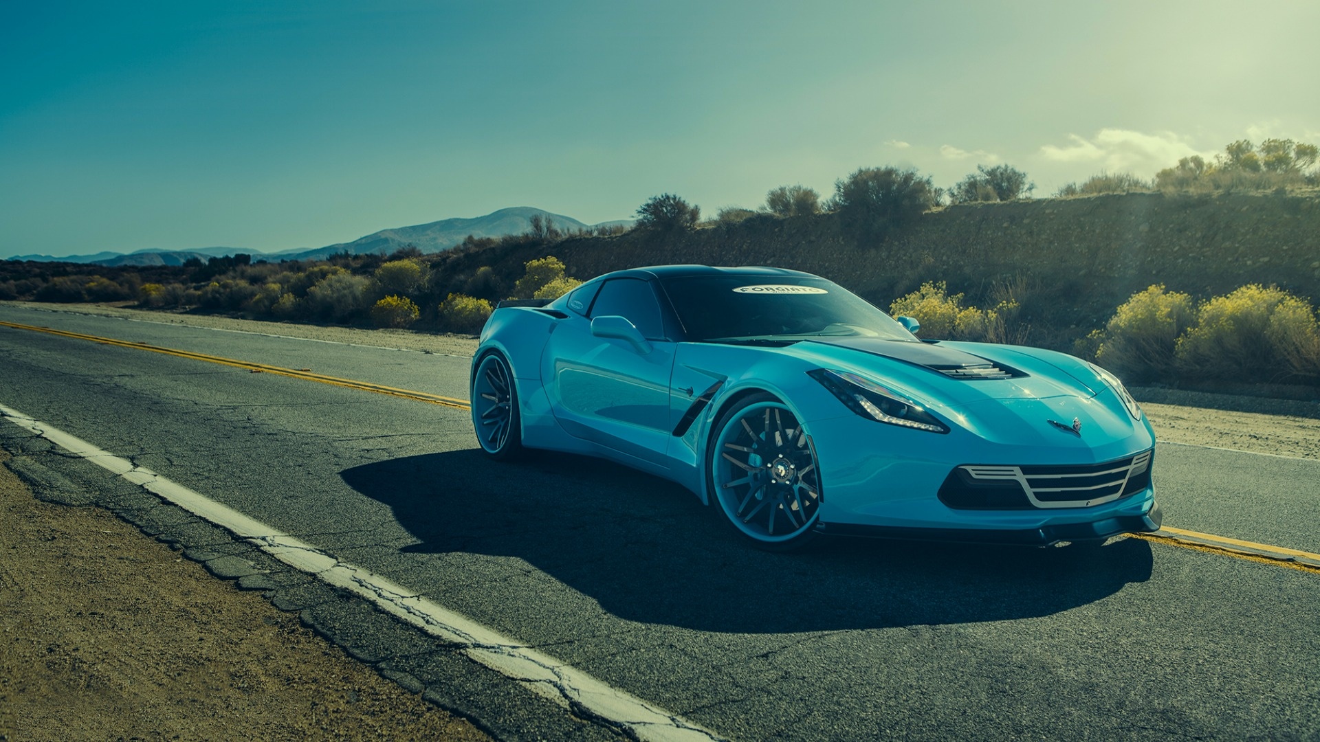 雪佛兰 护卫舰 C7 黄貂鱼 蓝色 跑车 汽车 公路风景 雪佛兰 壁纸壁纸