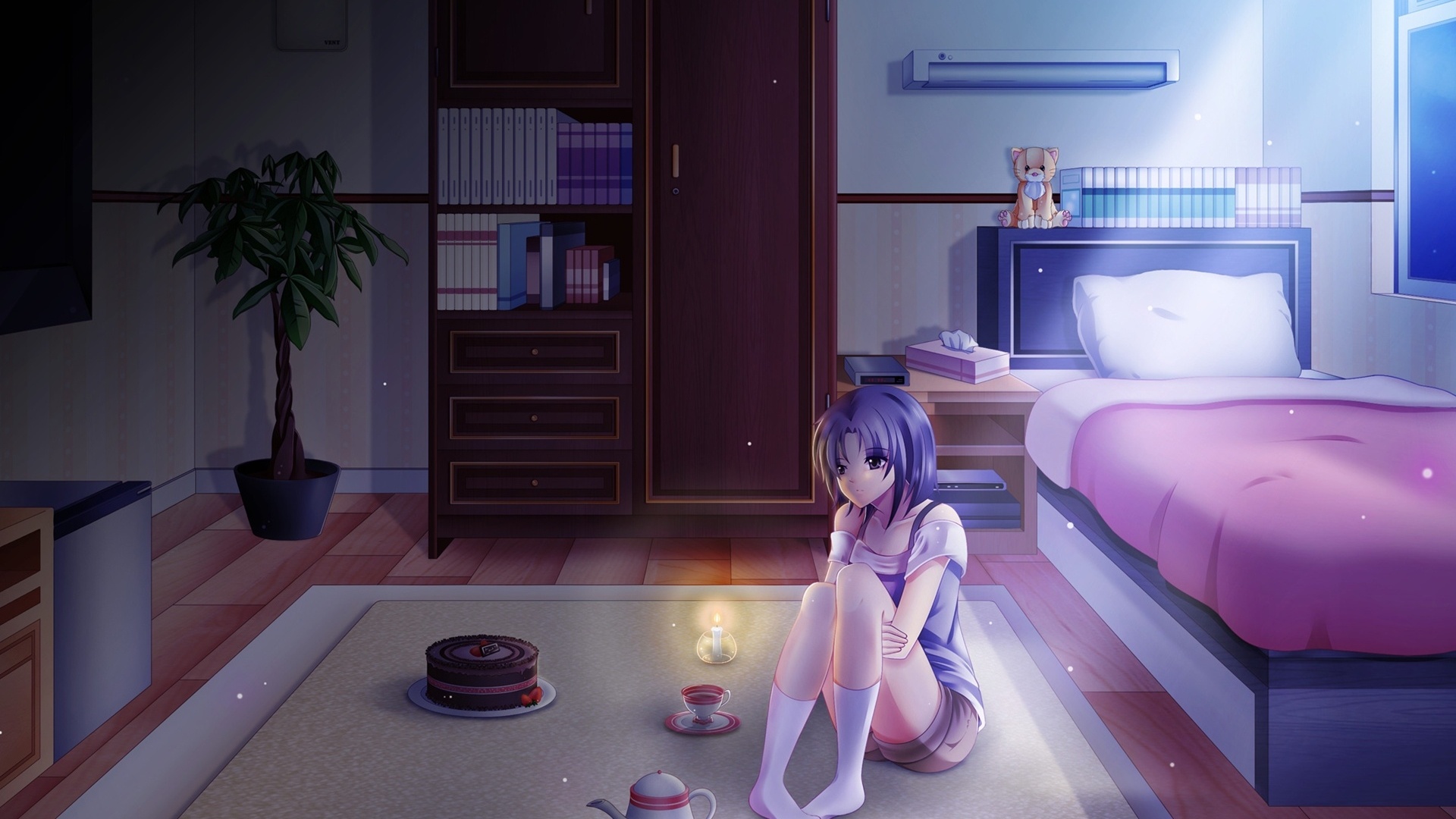 动漫少女静谧夜晚房间壁纸