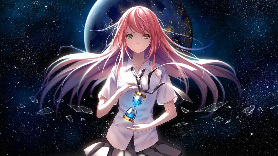 動漫星空少女異色瞳粉毛唯美壁紙