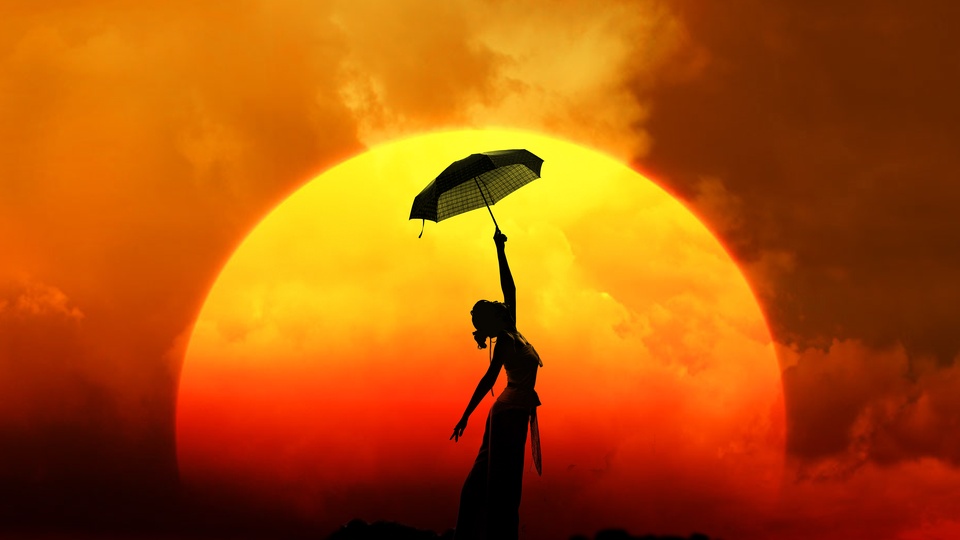 女孩的装扮太阳日落唯美艺术6k设计图片壁纸