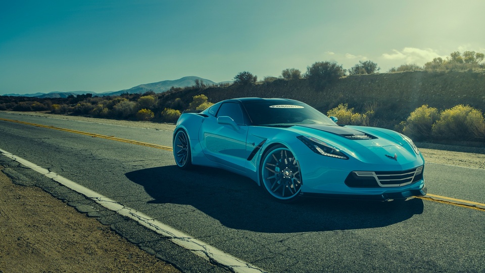 雪佛兰 护卫舰 C7 黄貂鱼 蓝色 跑车 汽车 公路风景 雪佛兰 壁纸壁纸