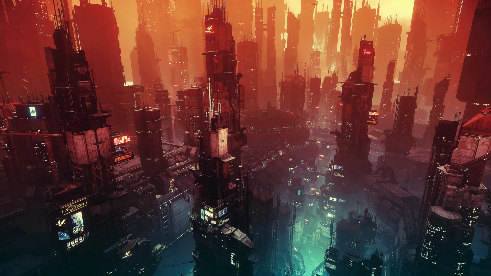 未来派城市日落科幻概念艺术游戏壁纸壁纸