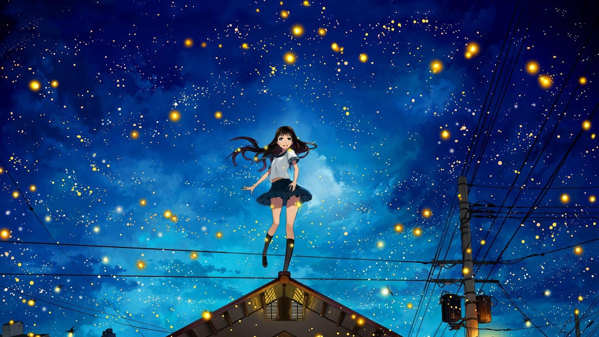 Wallpaper : night, anime girls, sky, snow, winter, atmosphere, universe ...