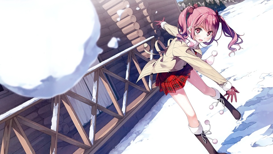 动漫 少女 打雪仗 可爱壁纸
