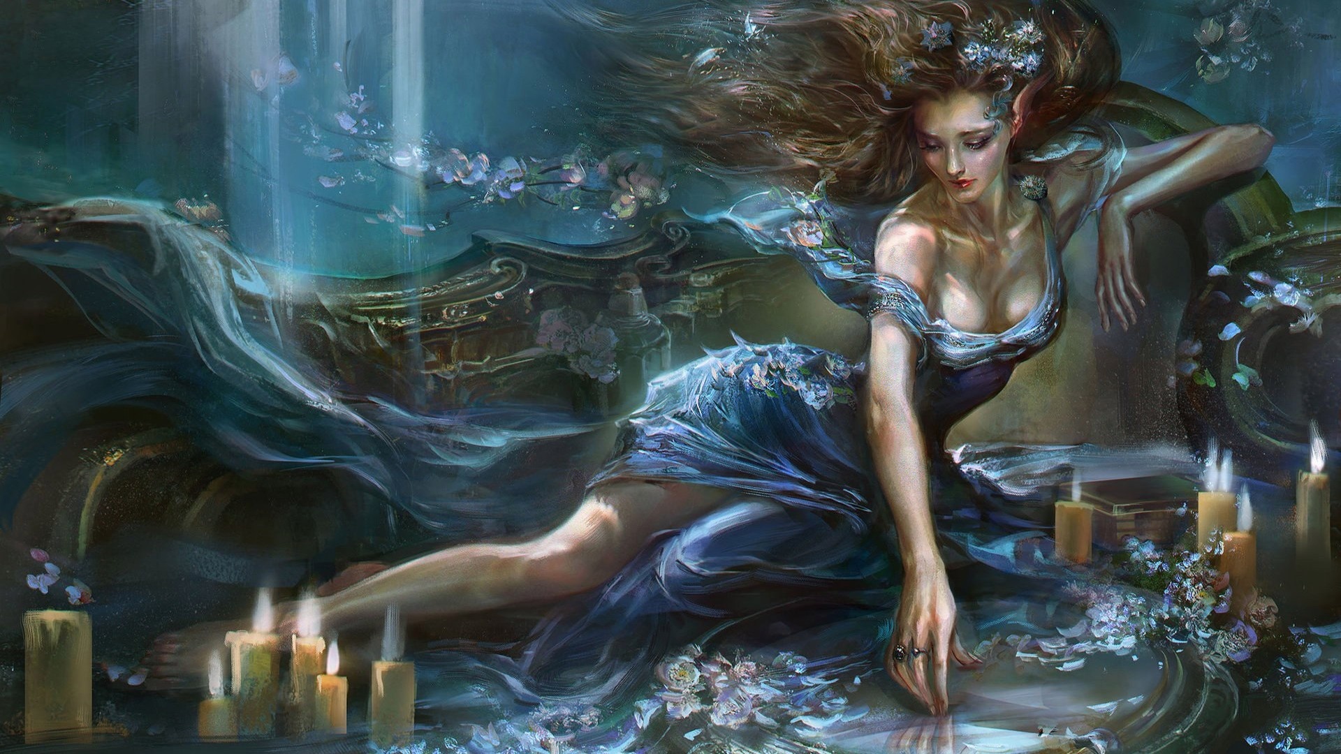 女孩镜子蜡烛唯美绘画桌面壁纸壁纸