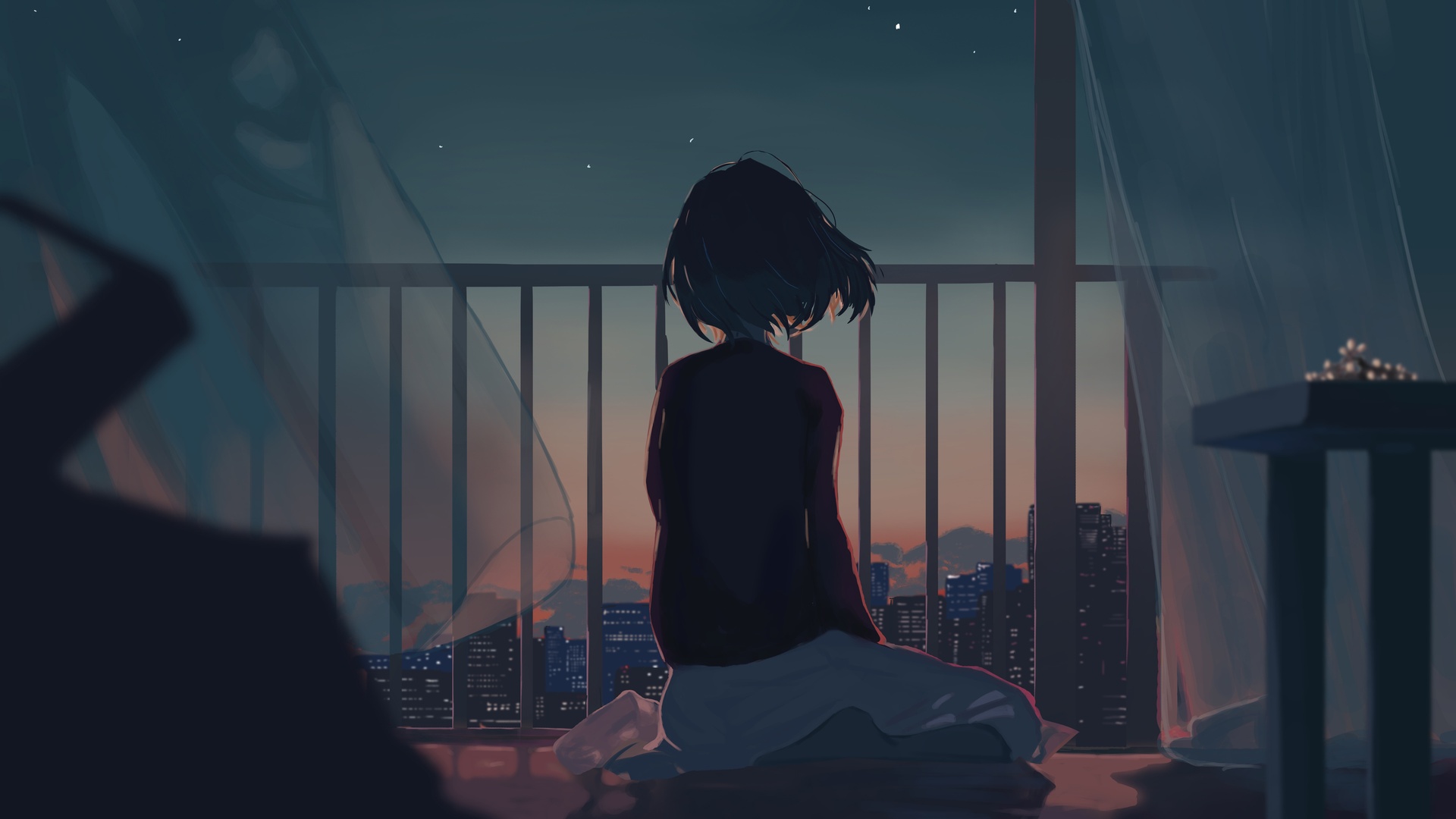 少女女孩子城市窗帘晚上星星夜晚风景4k动漫壁纸壁纸少女壁纸图片 桌面壁纸图片 壁纸下载 元气壁纸