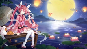中秋河边少女