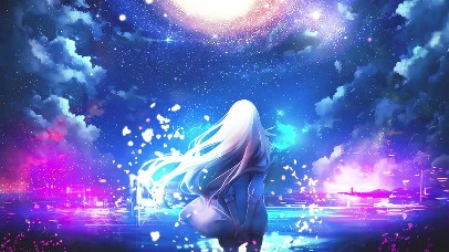 星空海边少女日漫壁纸图片 动态桌面壁纸图片 动态壁纸下载 元气壁纸