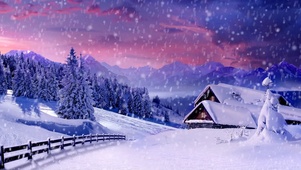 小屋下雪