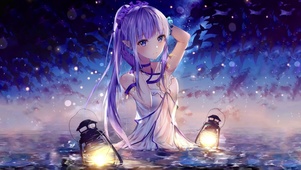 夜晚水中少女