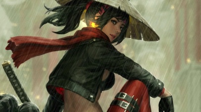 雨中武士少女
