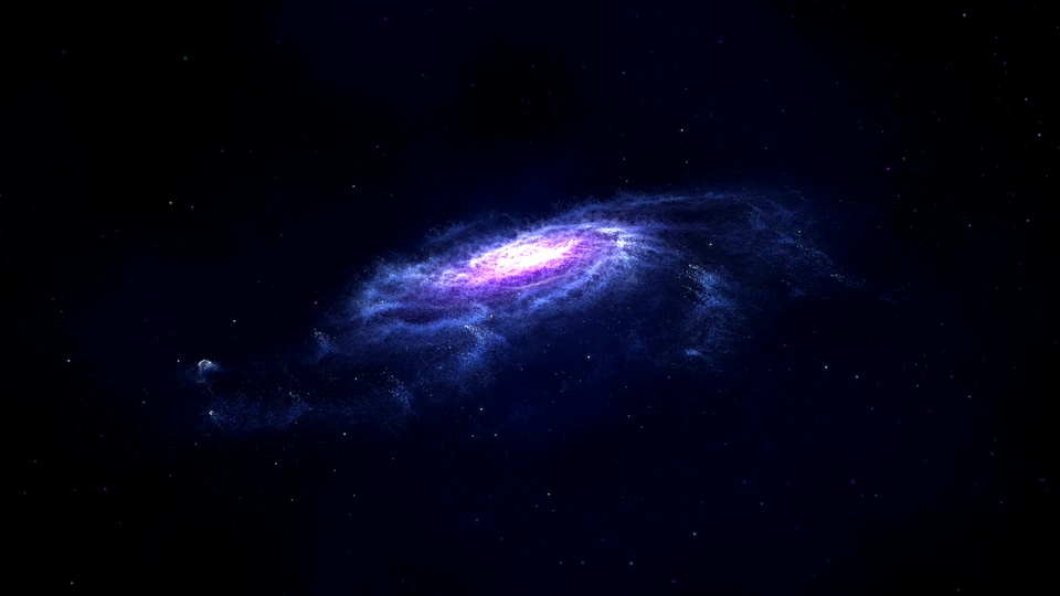 紫蓝旋涡星云悬浮在漆黑深空背景中