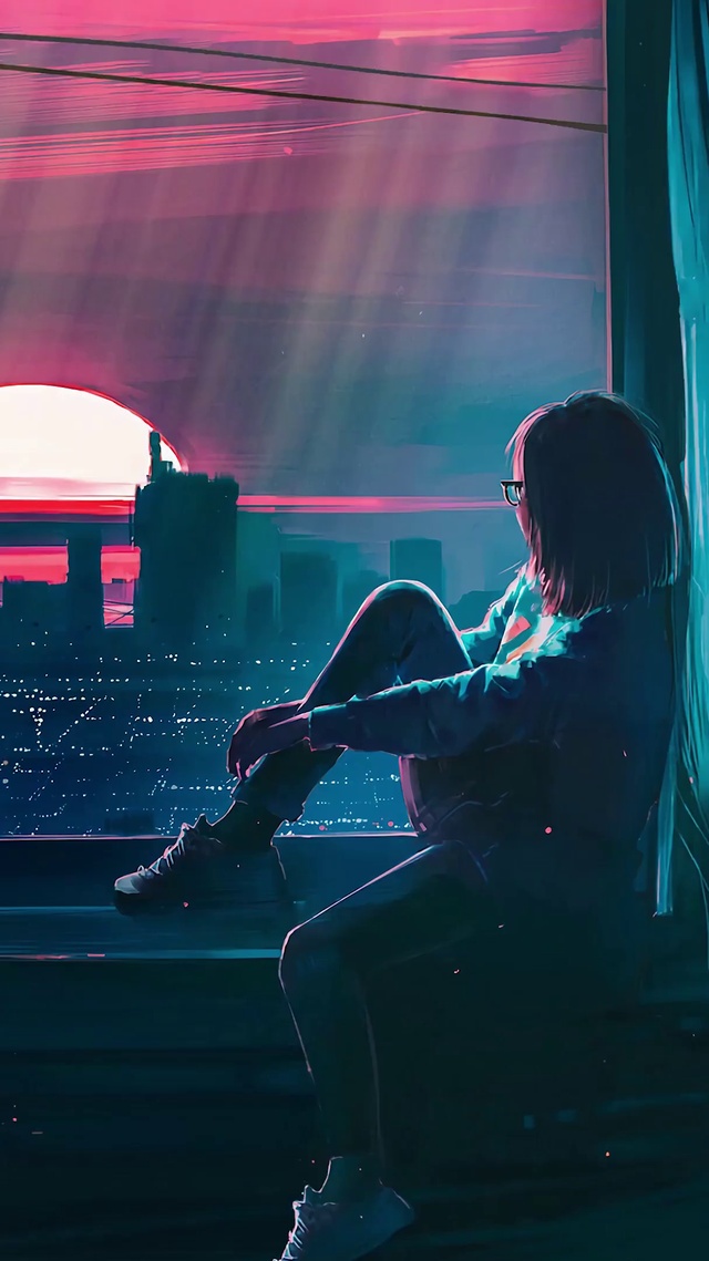 看日落的少女