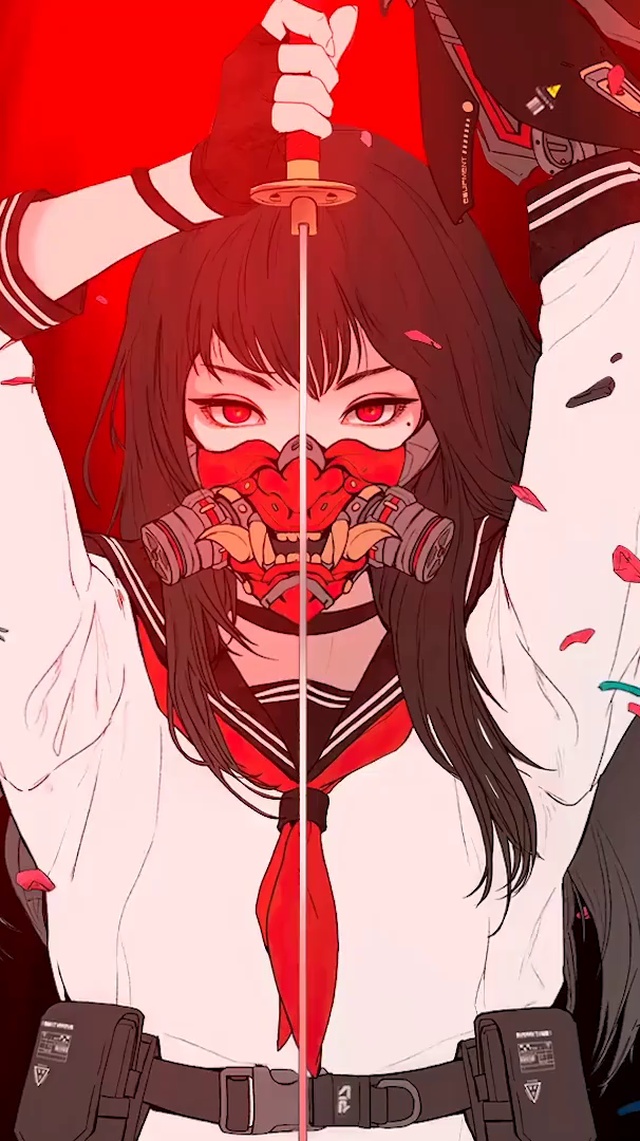 鬼武士校服少女(动漫手机动态壁纸) - 动漫手机壁纸下载 - 元气壁纸