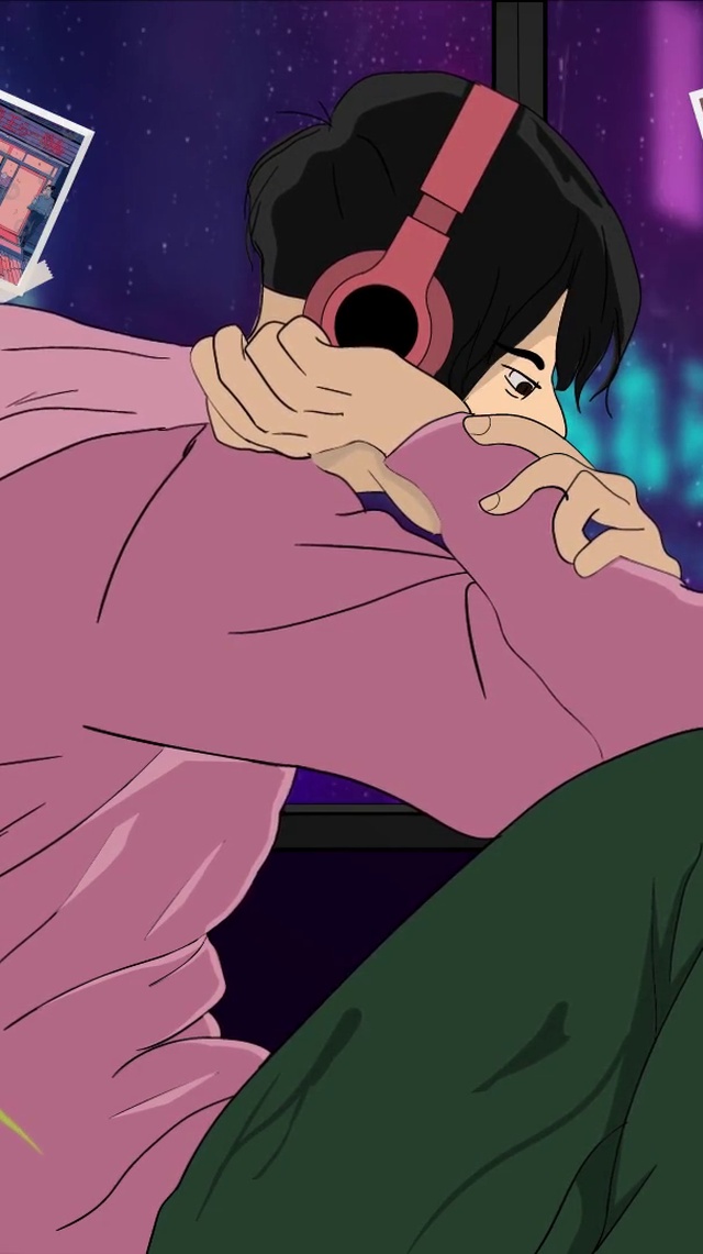 雨天听音乐的少年