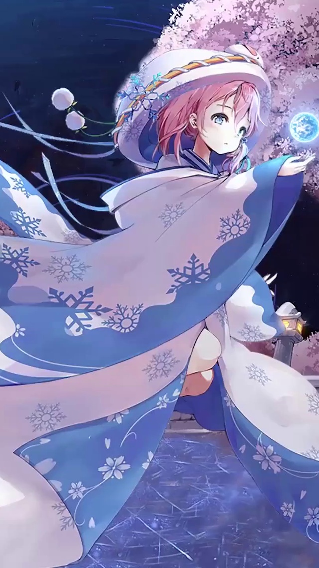 星空樱花树下少女