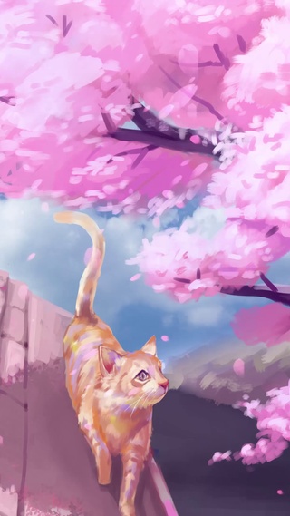 唯美猫咪樱花