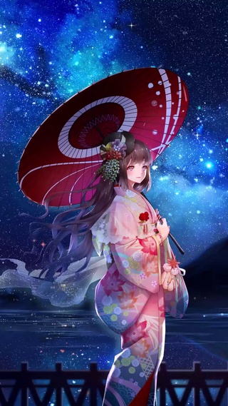 星空下的和服少女