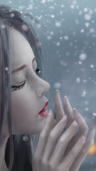 聊天背景图飘雪 女孩唯美插画高清壁纸 鬼刀壁纸