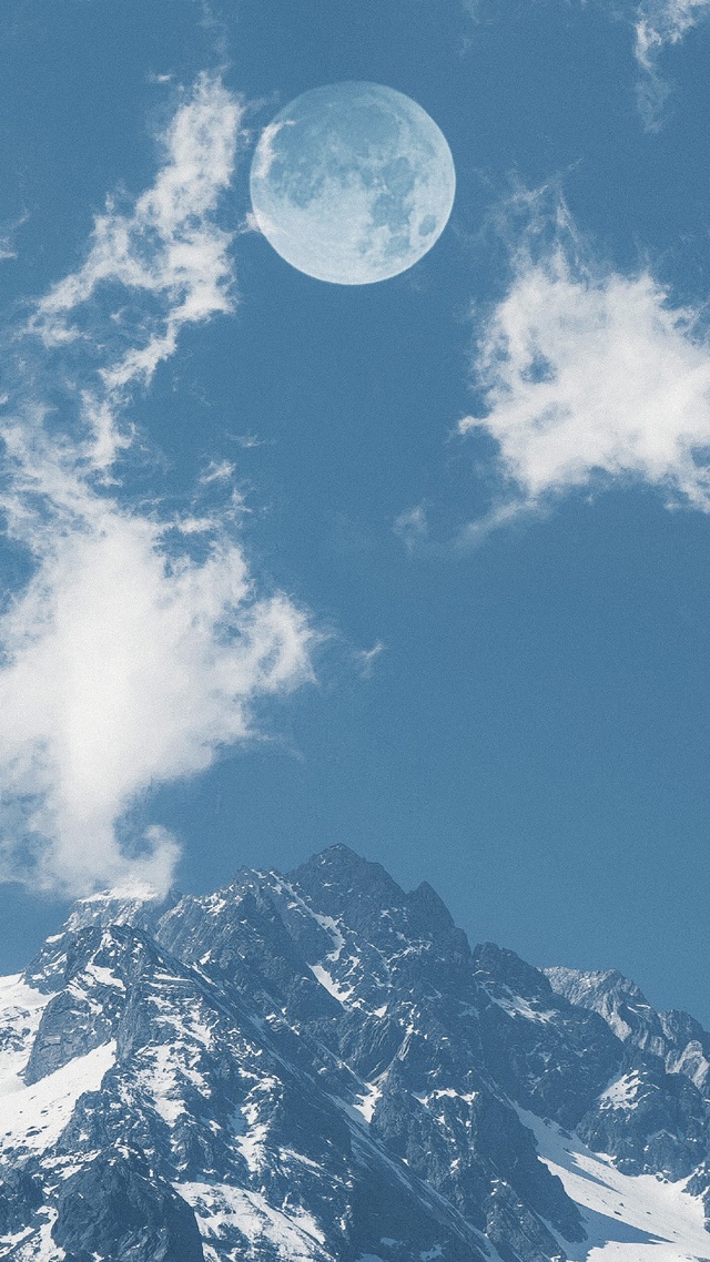 天空,月亮,山