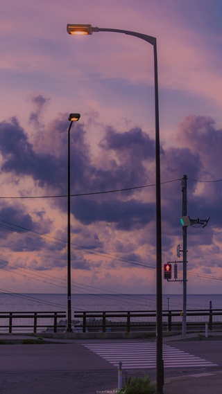 夜晚,海,道路