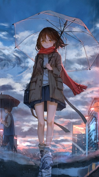 插画,美少女,雨天,插画,美少女