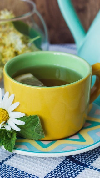 微信背景壁纸静物写真 茶 柠檬 甘菊 茶杯 桌布壁纸