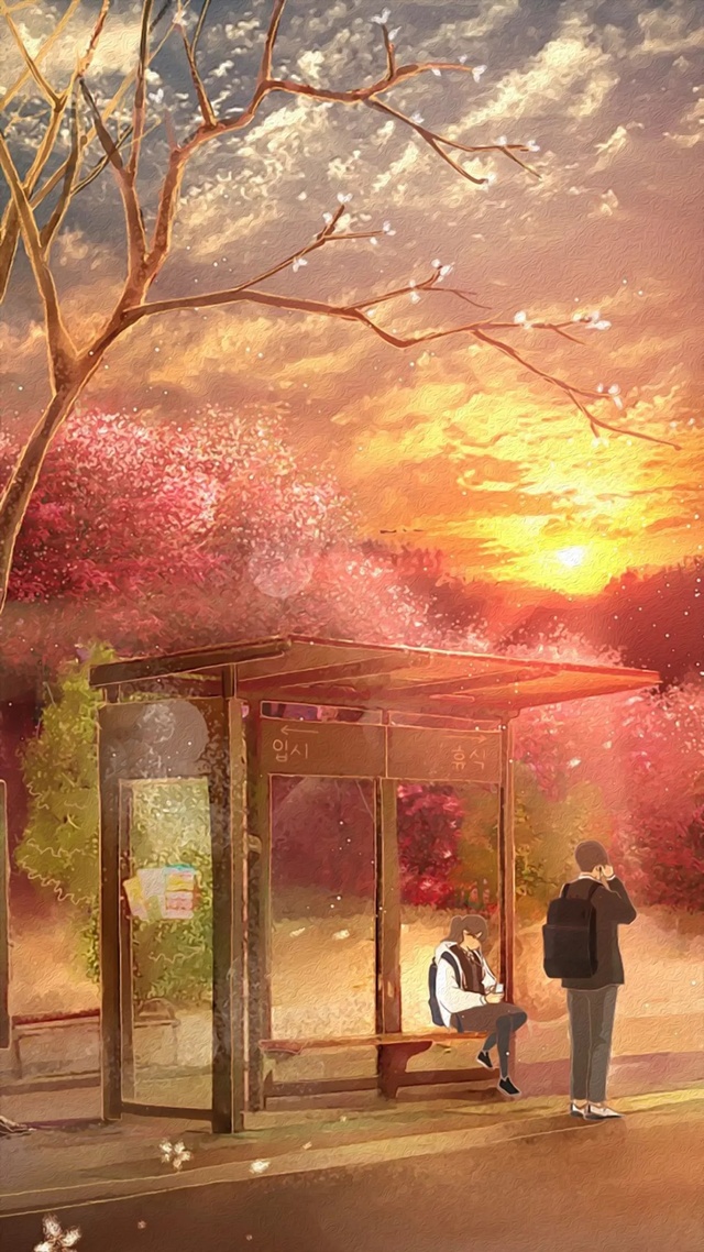 動漫風景,唯美,夕陽