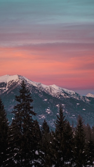 晚霞,雪山,唯美,自然景观