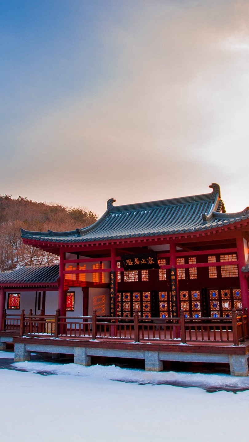 風景 2K 冬天 雪景 中國風 建築 園林 風景大片壁紙