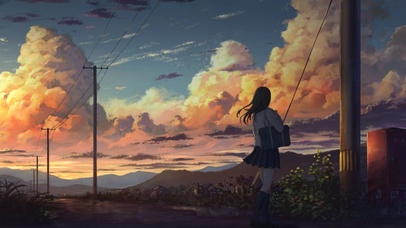 夕阳下的少女