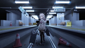 地铁轨道上的少女