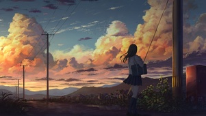 夕阳下的少女