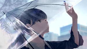 雨中撑伞的少女