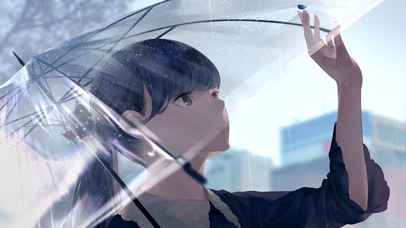 雨中撑伞的少女