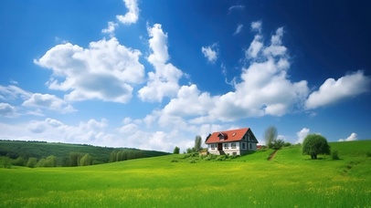 唯美自然小屋风景