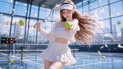 阳光网球场清纯网球美少女