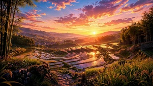 云霞梯田日落