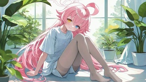 居家粉发异瞳少女
