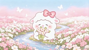 软萌小羊春日花田