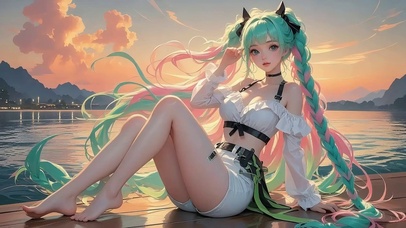 二次元粉绿双辫美少女 4K