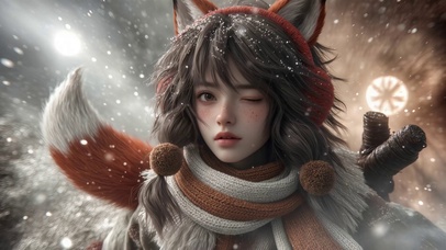 红狐装饰的冬日少女结印