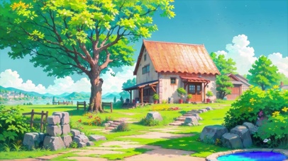 治愈插画湖边小屋